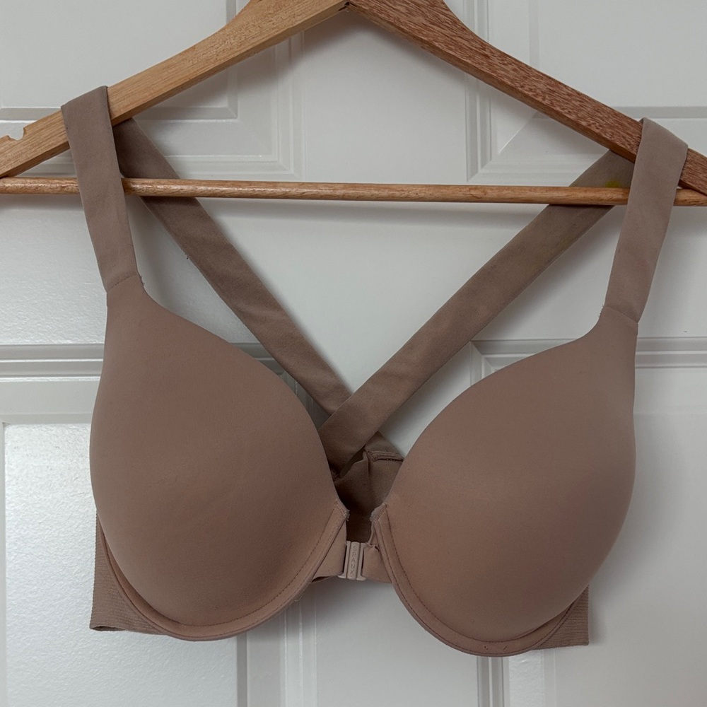 Beige/tan SPANX Cross-Back Bra with Front Closure